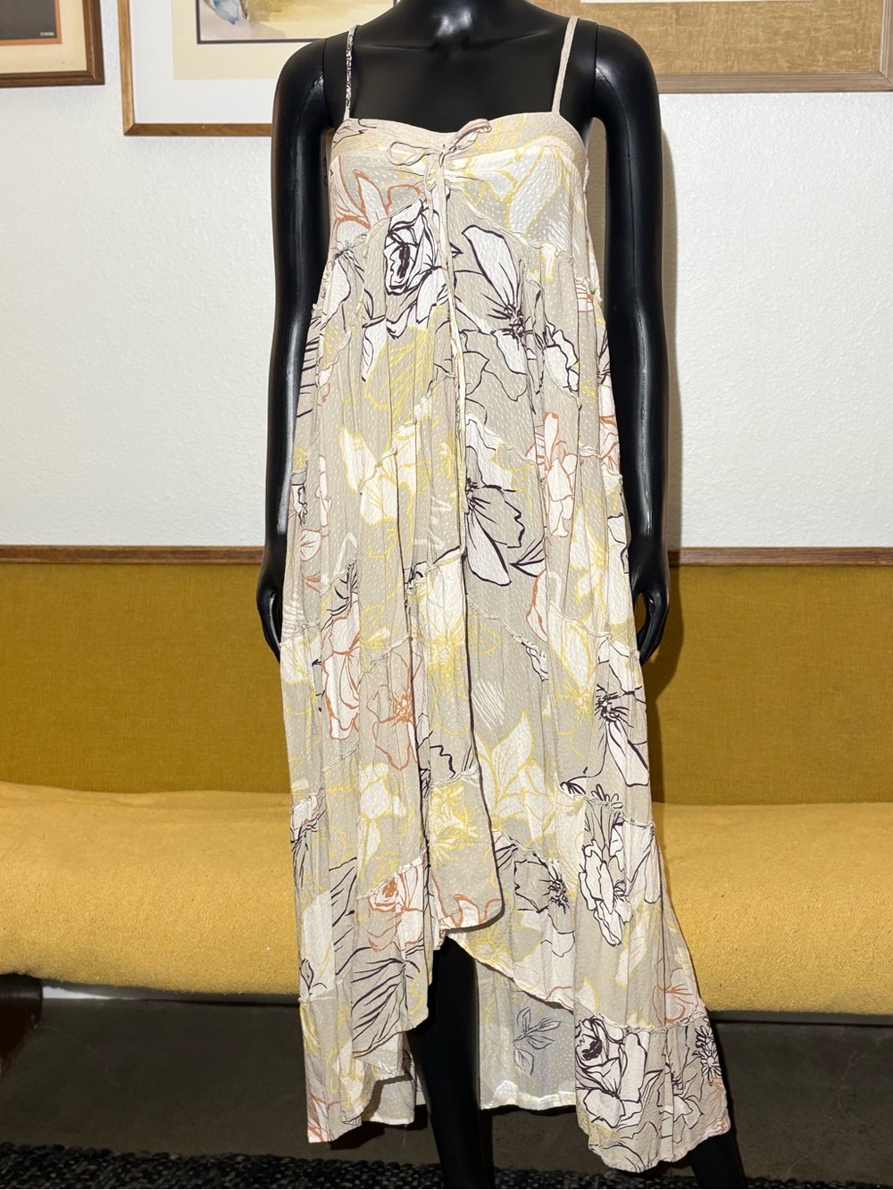 Lovestitch spaghetti strap floral dress in a cream and gray floral print